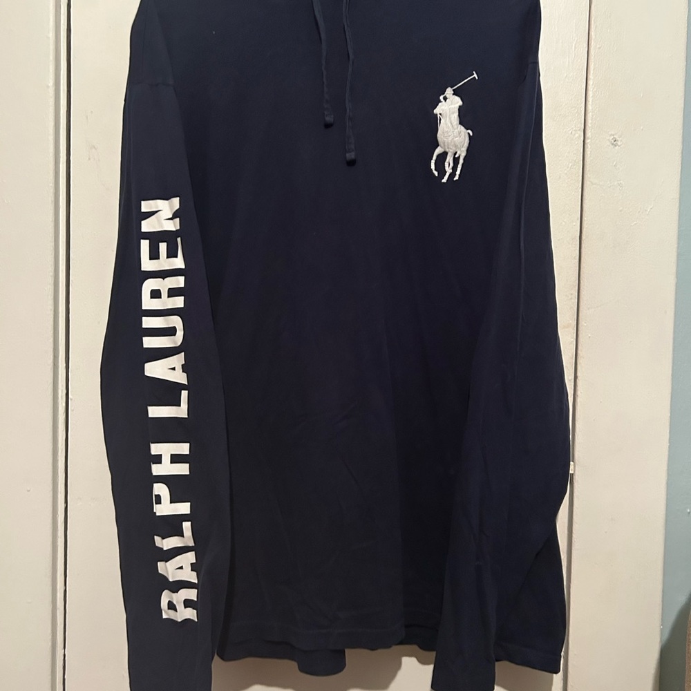 Polo Ralph Lauren Hoodie Mens 2XL  Blue Big Pony Long Sleeve 1967 USA Flag